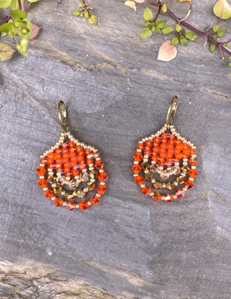 Boucles d'Oreilles en perles Orange et Doré - Lily