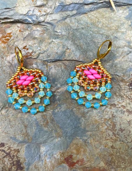 Boucles d'Oreilles en perles Turquoise et Rose - Lily