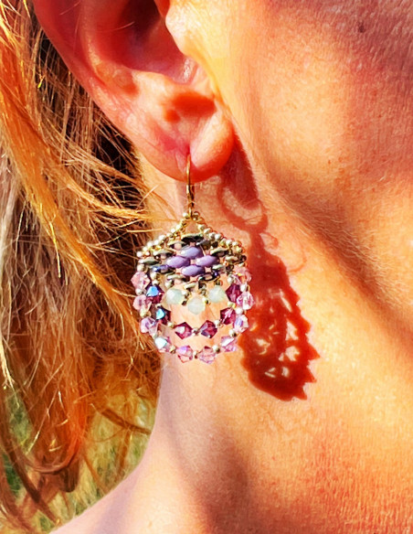 Boucles d'Oreilles en perles Améthyste et Doré - Lily
