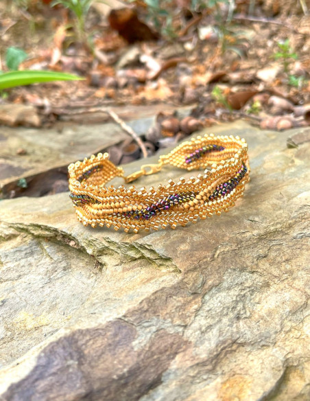 Bracelet en perles entrelacé doré & Améthyste - Marcel