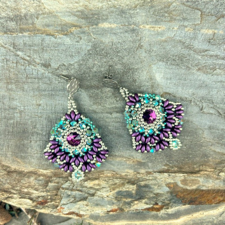 clous d'oreilles Edith Violet et Bleu